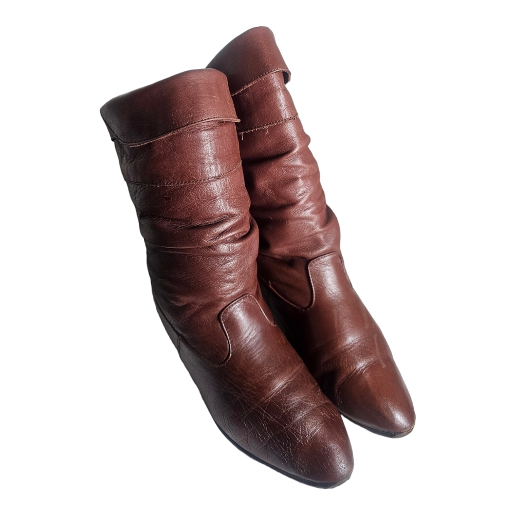 Dexter Slouch Fold Over Brown Leather Pull On Boots Women's Size 6.5N